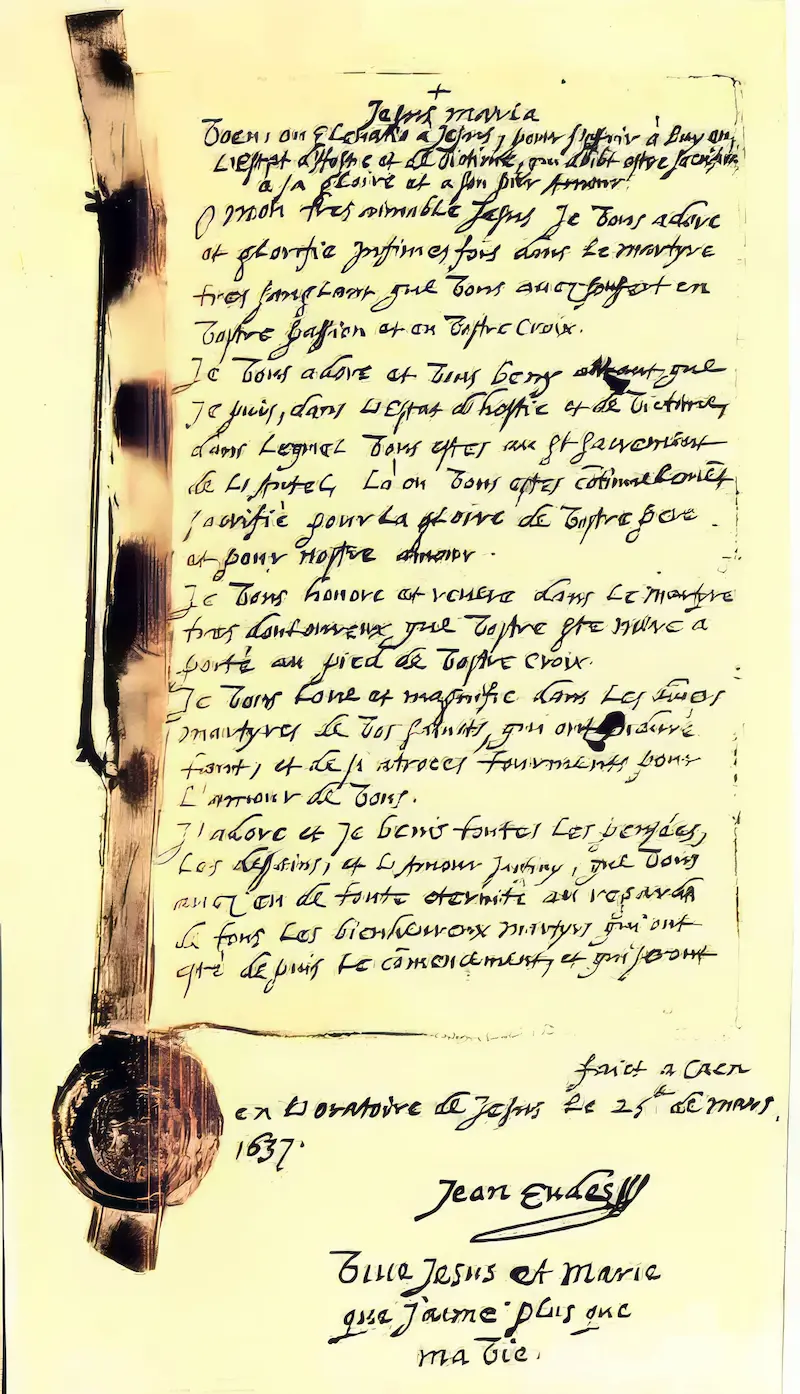 Manoscritto del Voto del martirio di san Giovanni Eudes