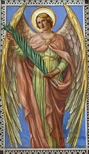 Cherub holding palm leaves