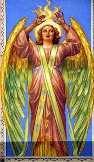 Cherub with raised hands