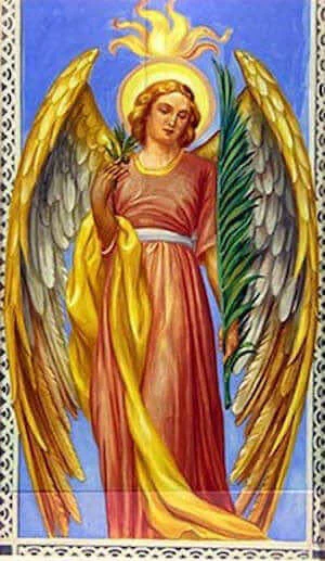 Cherub holding a palm leaf