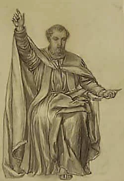 Schizzo di san Pietro seduto, con una mano alzata
