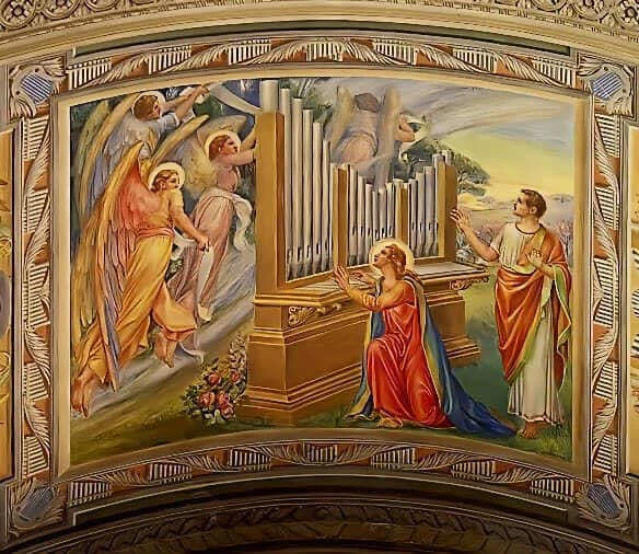 Santa Cecilia e gli angeli davanti a un organo, affresco di Sant’Anna a Woonsocket